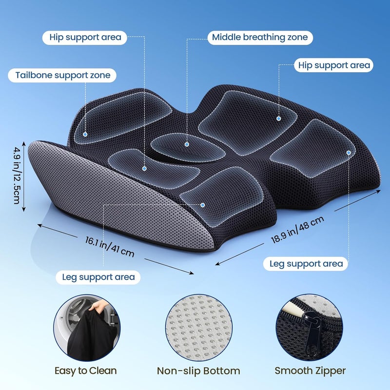 Benazcap Large Pressure Relief Seat Cushion for Tailbone Pain Office Chair Cushion for Butt, Back Pain, Coccyx & Sciatica Pain Relief Pillow. Memory Foam Seat Cushions for Office Chairs - Image 3